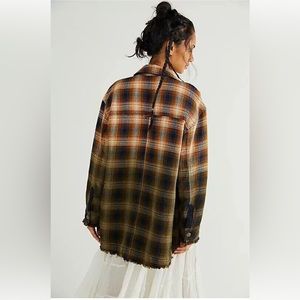 NWOT FP Free People Anneli Plaid Shirt Jacket Tobacco XS